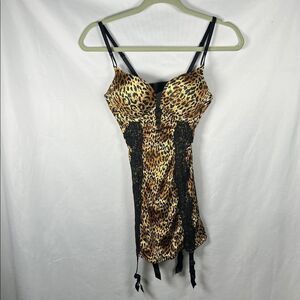 Victoria's Secret Garter Leopard slip Dress Lingerie Bustier Corset 2011 34B